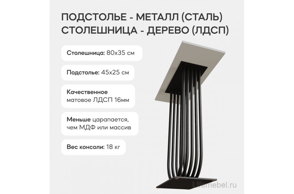 Консольный столик Arfeo 35x80x80 белый / черный металл
