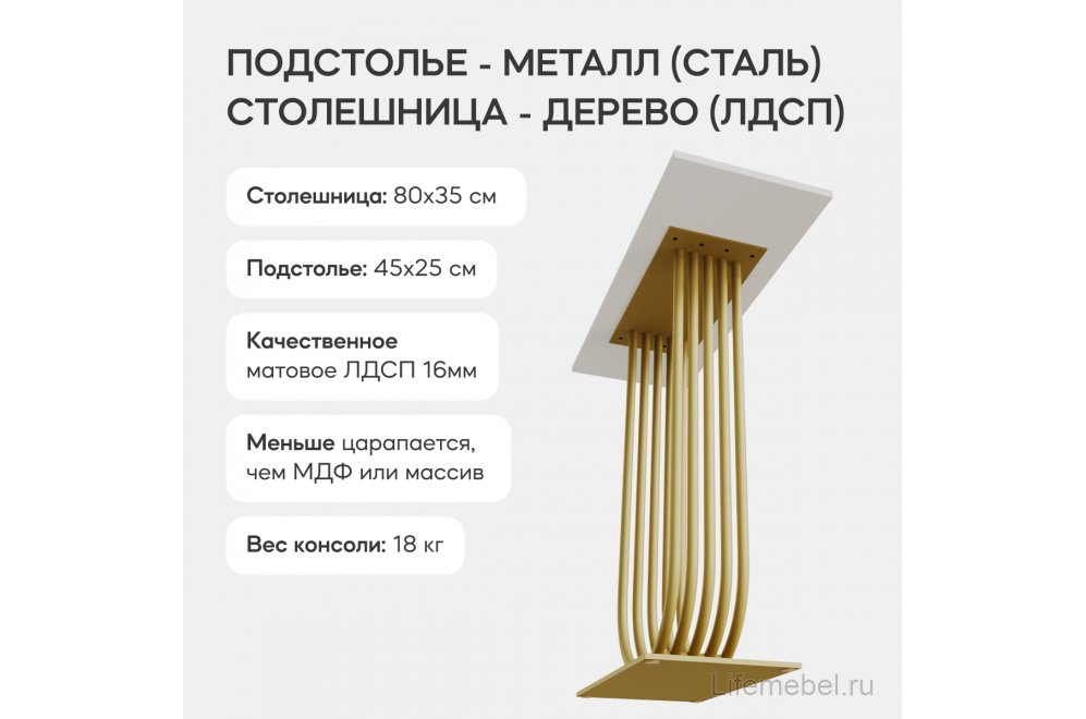 Консольный столик Arfeo 35x80x80 белый / золотой металл