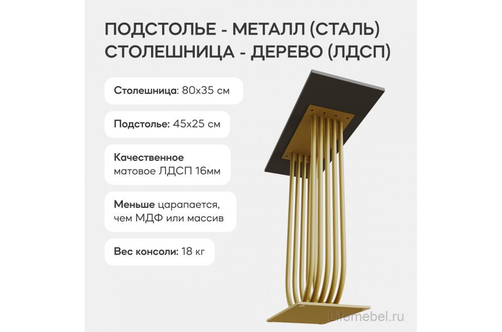 Консольный столик Arfeo 35x80x80 черный / золотой металл