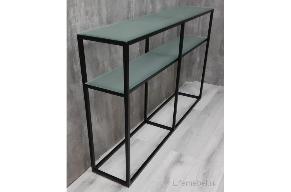 Консольный стол Loft Carlsbad металлокаркас черный / матовое стекло