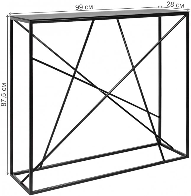 Консольный стол Loft Paterson металлокаркас черный / тонированное стекло