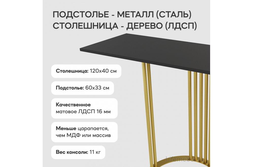 Консольный столик Violur 40x75x120 черный / золотой металл