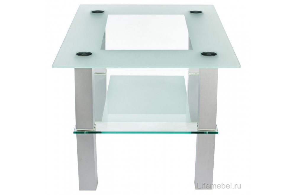 Журнальный стол Кристалл 2 алюминий / прозрачное стекло