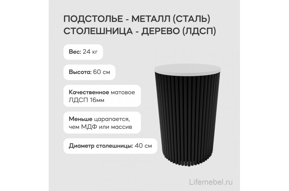 Журнальный столик Trubis Wood 40x60x40 белый / черный металл