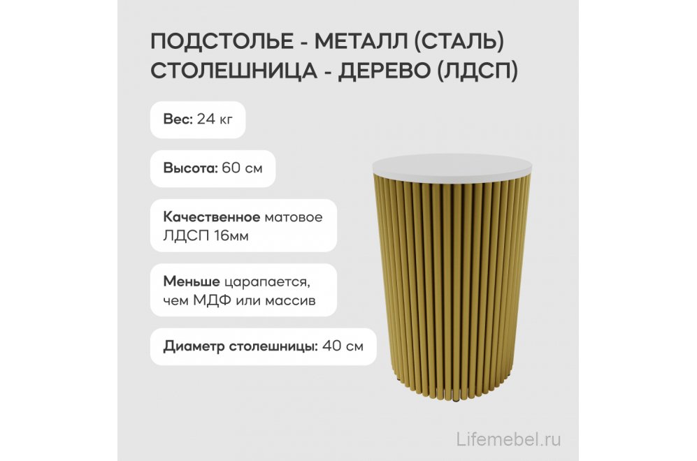Журнальный столик Trubis Wood 40x60x40 белый / золотой металл
