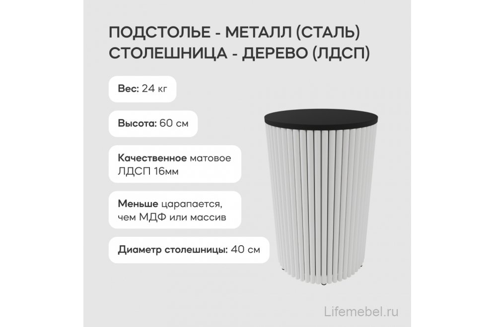 Журнальный столик Trubis Wood 40x60x40 черный / белый металл