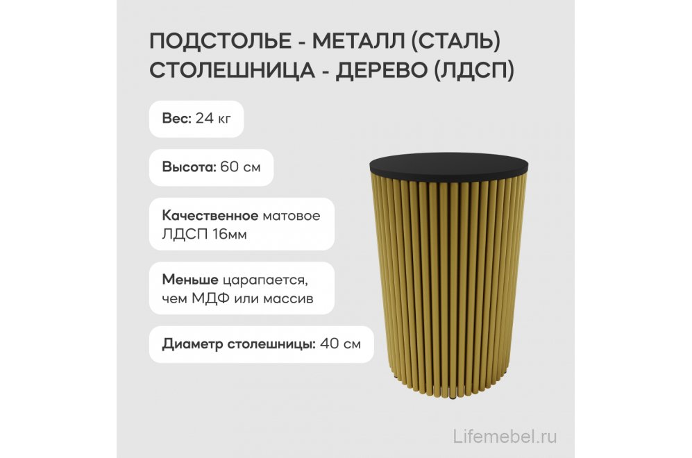 Журнальный столик Trubis Wood 40x60x40 черный / золотой