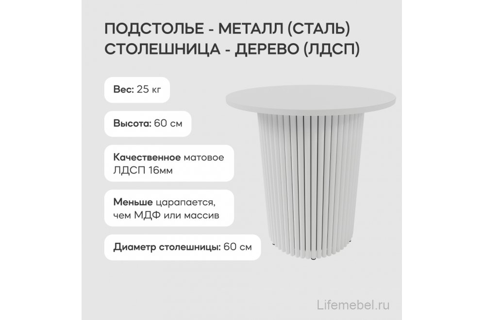 Журнальный столик Trubis Wood 60x60x60 белый