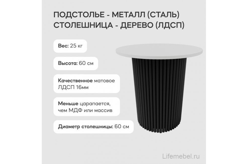 Журнальный столик Trubis Wood 60x60x60 белый / черный металл