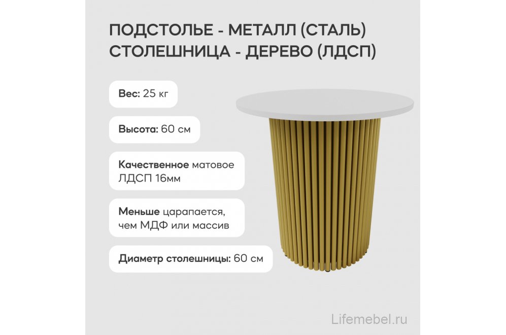 Журнальный столик Trubis Wood 60x60x60 белый / золотой металл
