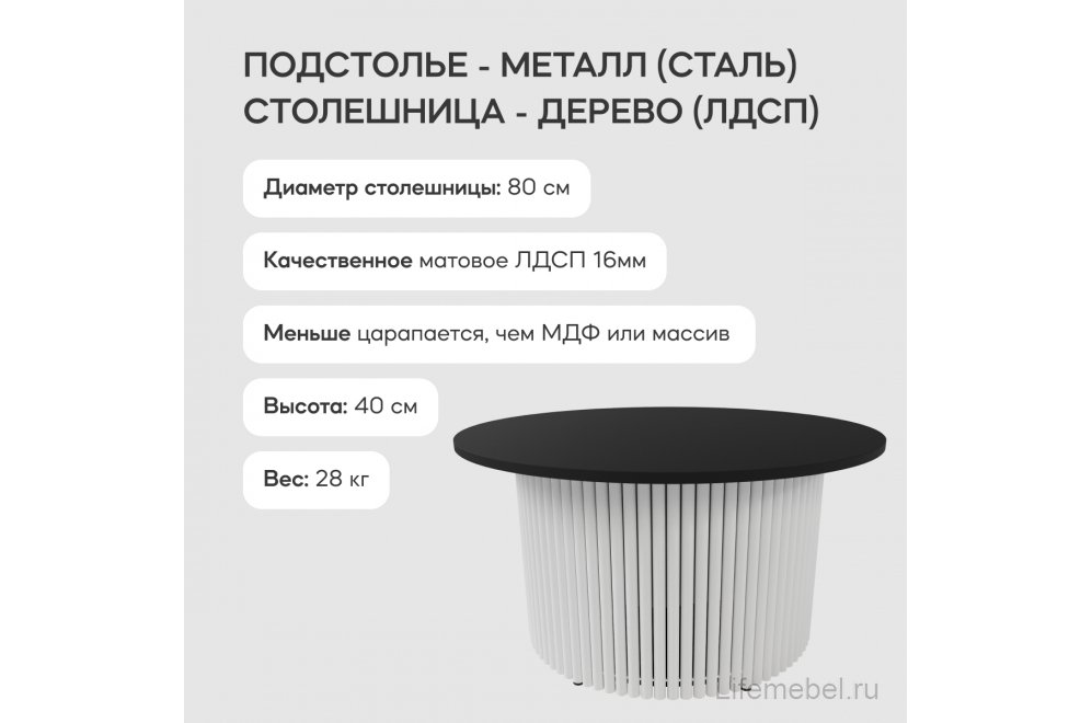 Журнальный столик Trubis Wood 80x40x80 черный / белый металл