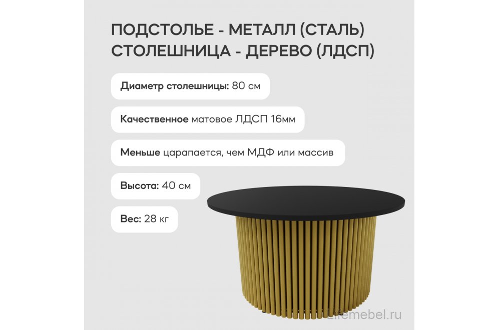 Журнальный столик Trubis Wood 80x40x80 черный / золотой