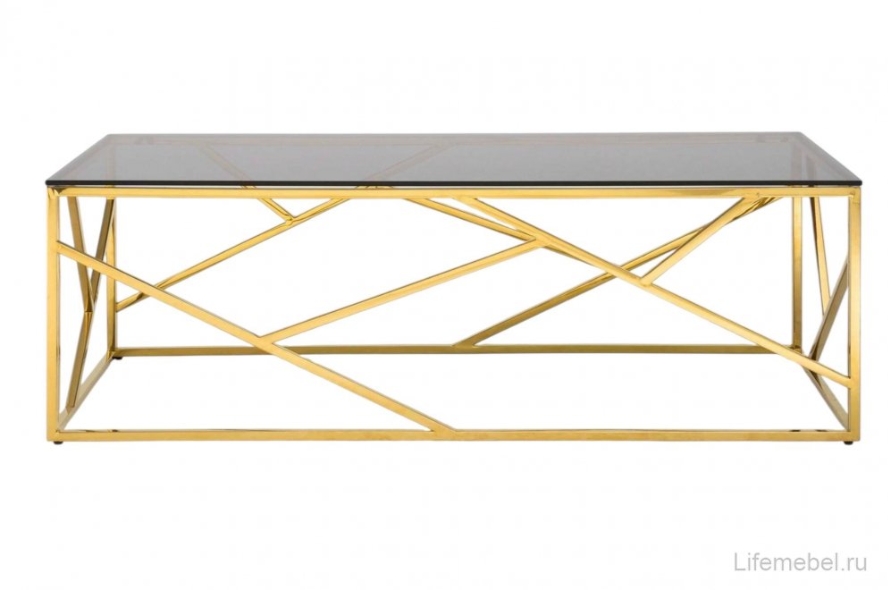 Журнальный стол Париж стекло smoke / сталь золото