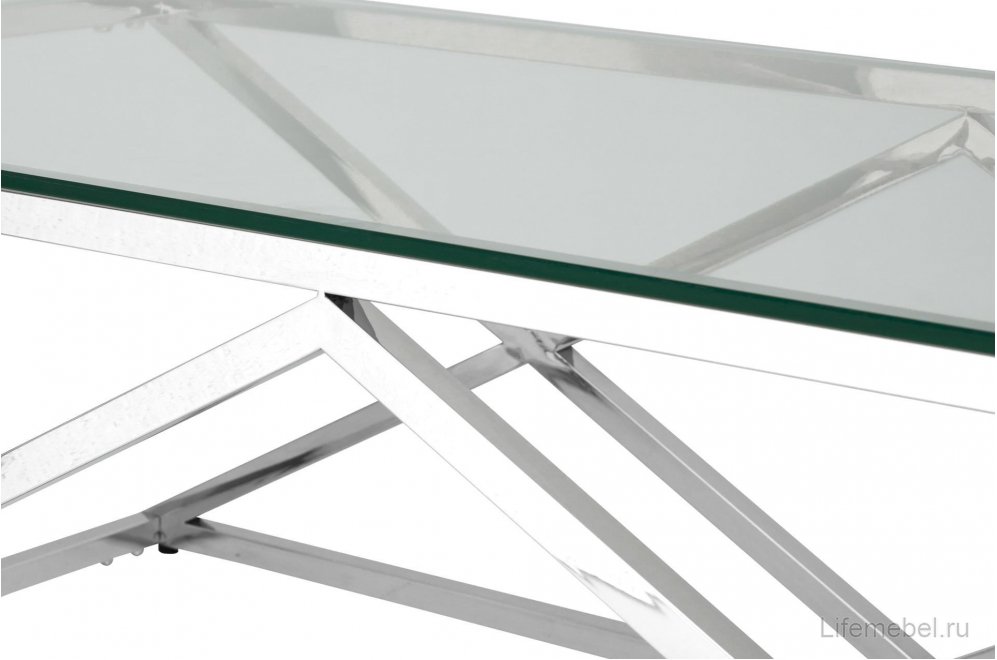 Журнальный стол Президиум 120 прозрачное стекло / сталь серебро