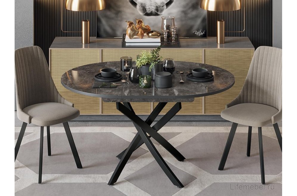 Деревянный стол Diamond Тип 3 чёрный муар / ателье темное глянец