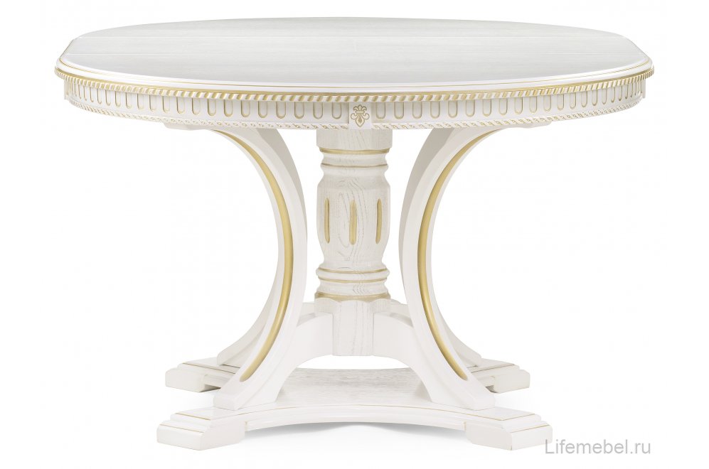 Деревянный стол Нозеан круглый белый / золото
