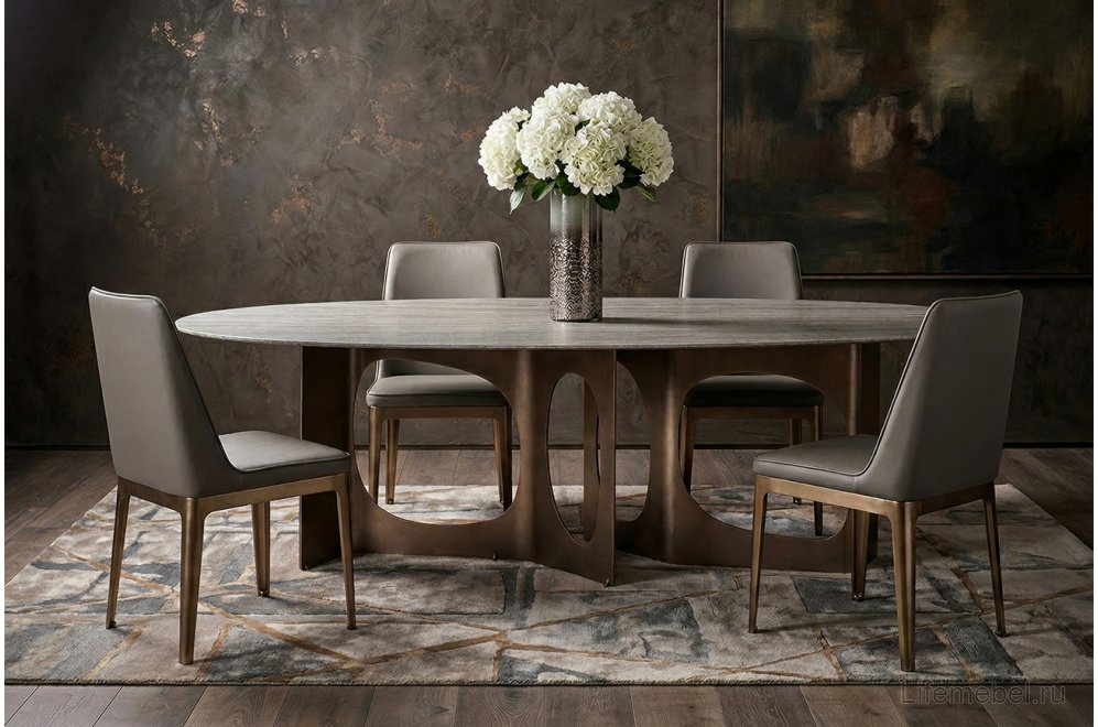 Деревянный стол Травертин светло-серый / бронза