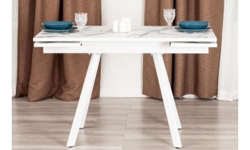 Стол деревянный обеденный Vigo 120x80x30х30х75 мрамор светлый / белый