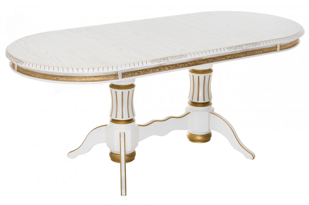 Деревянный стол Женева молочный / золотая патина