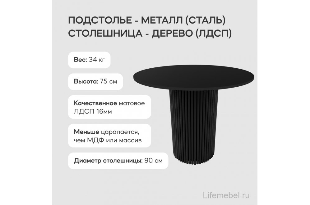Деревянный стол круглый Trubis Wood 90x75x90 черный
