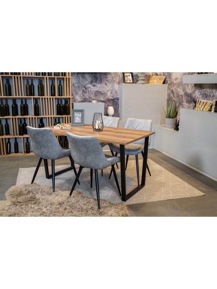 Деревянный стол Лота Лофт 140х80 черный матовый / дуб крафт золотой