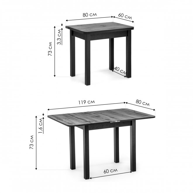 Стол Энлей 80 черный / дуб вотан