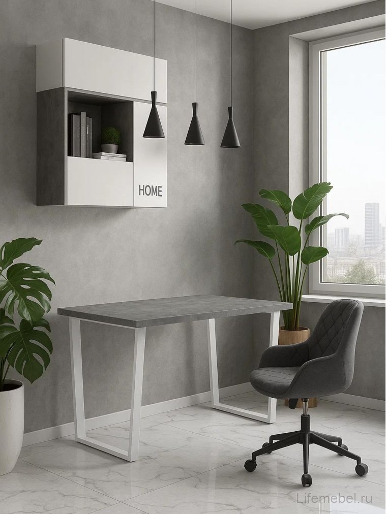 Деревянный стол Лота Лофт 120х75 бетон светлый / белый матовый