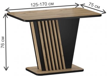 Складной стол Nevio 125-170/75/76 дуб артизан / черный