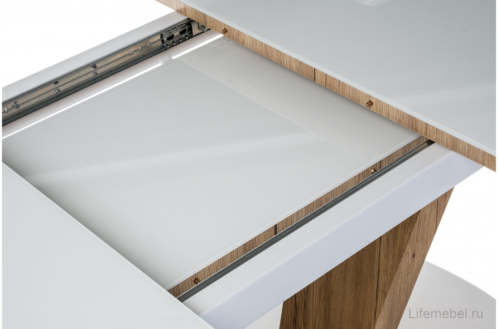 Стол на тумбе Петир 120(160)х80х75 белый / дуб монтана