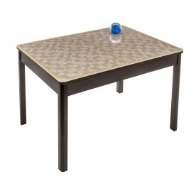 Стол Shanti-2 венге / кремовое стекло / цветок бежевый / вкладка стекло монотон