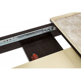 Стол Shanti-2 венге / кремовое стекло / цветок бежевый / вкладка стекло монотон