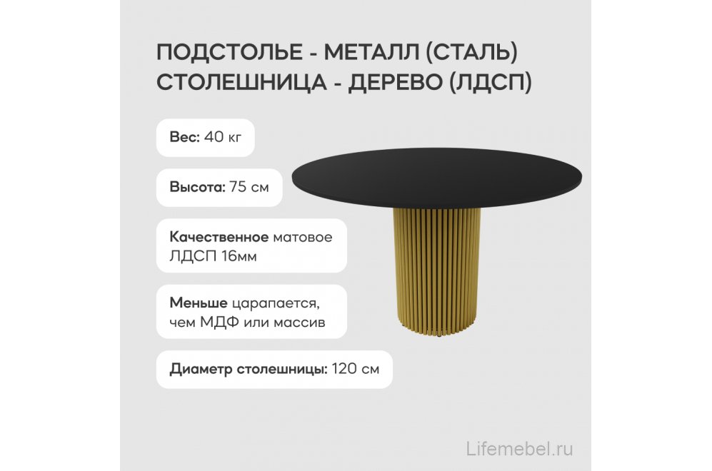 Деревянный стол Trubis Wood 120x75x120 черный / золотой