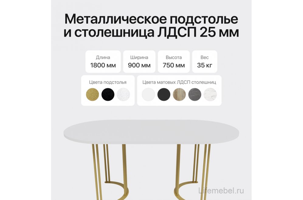 Деревянный стол Violur 90x75x180 белый / золотой металл