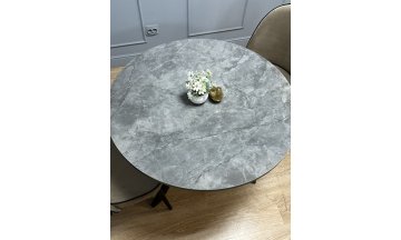 Керамический стол Фуши серое стекло глянец / черный