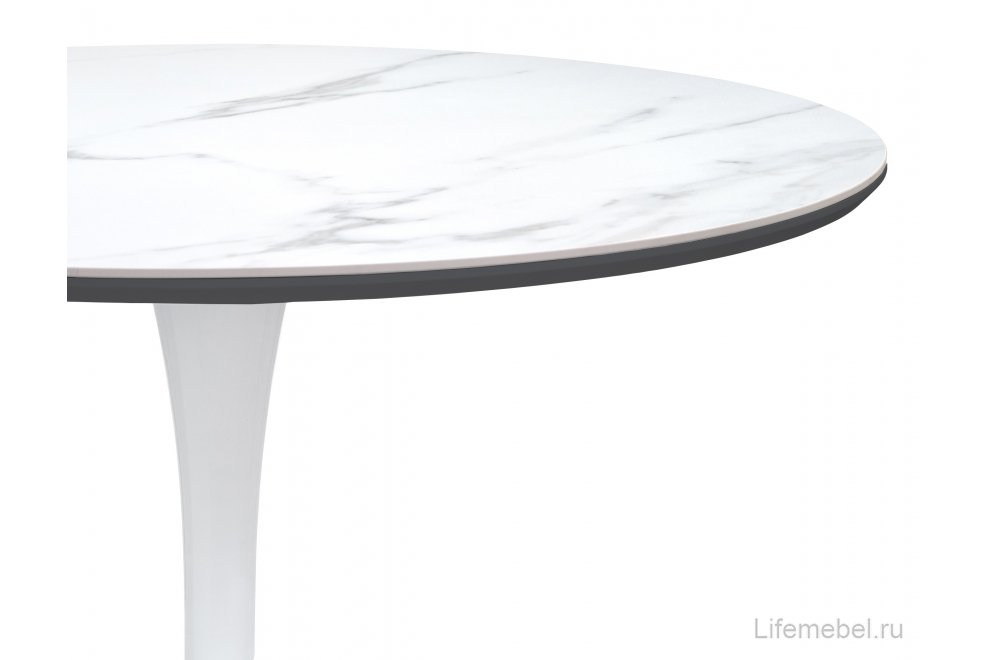 Керамический стол Тулип 90х74 белый мрамор / черная пленка / белый