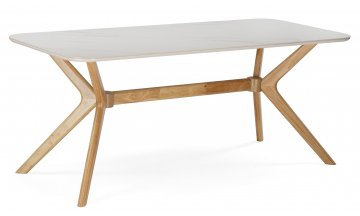 Керамический стол Unika 180x80 белый спеченный камень / светлое дерево