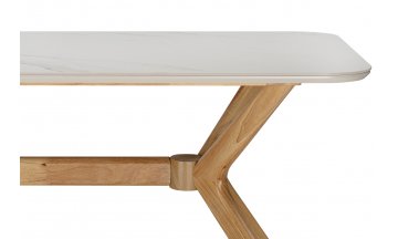 Керамический стол Unika 180x80 белый спеченный камень / светлое дерево