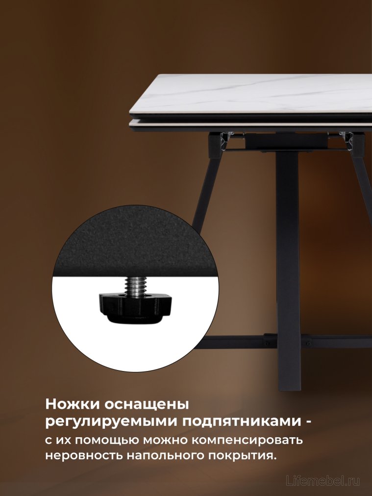 Керамический стол Памелла 140(200)х80х75 белый мрамор snow white / черный