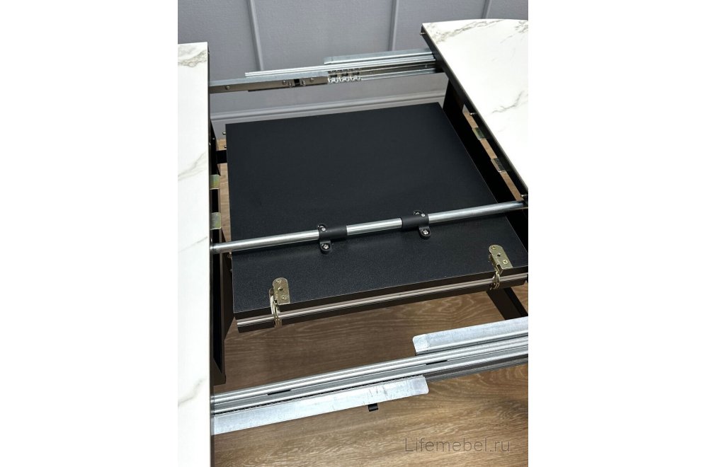 Керамический стол Avilon 110-155х90х76 круглый раскладной белый мрамор / черный