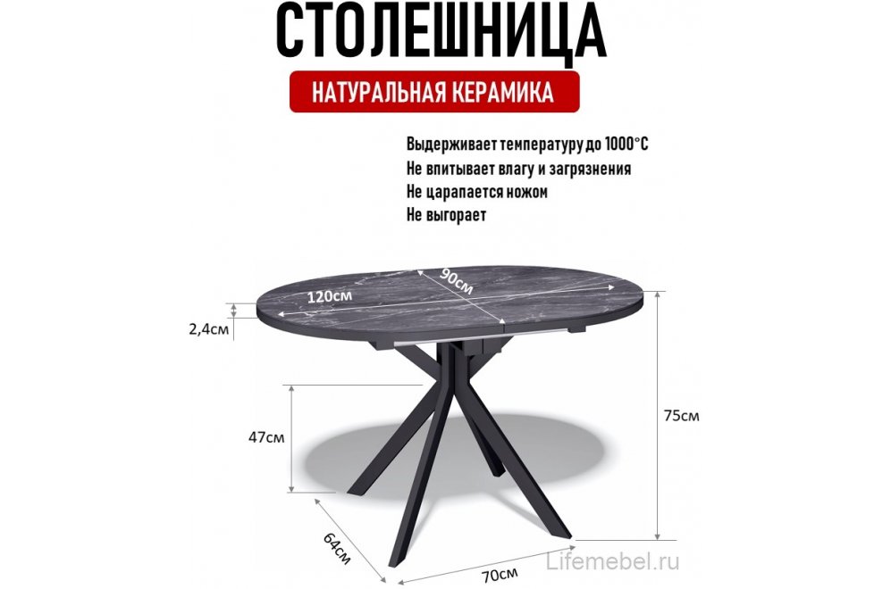 Стол DO1200 черный / керамика черная