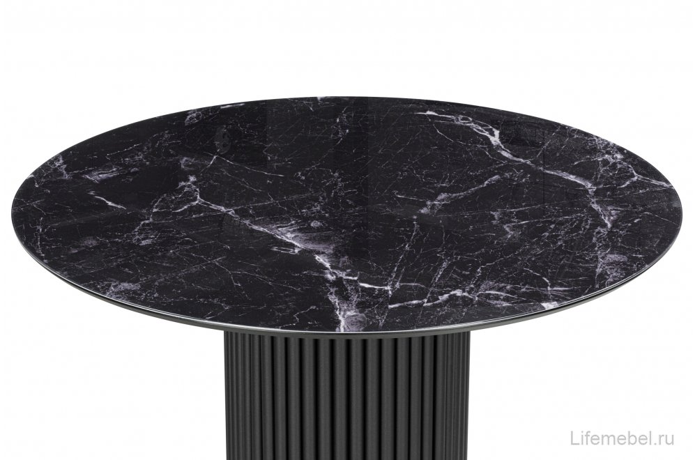 Стеклянный стол Барел 110 черный мрамор / черная пленка / черный