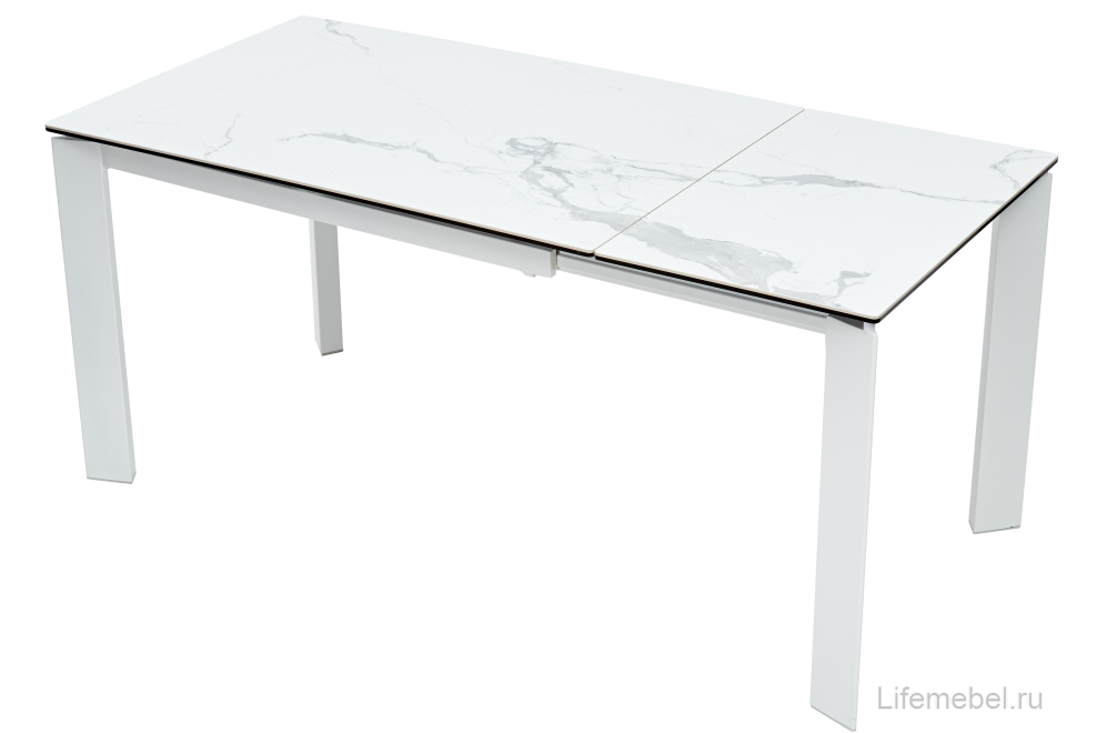 Стеклянный стол Corner 120 matte statuario белый мрамор матовый / белый