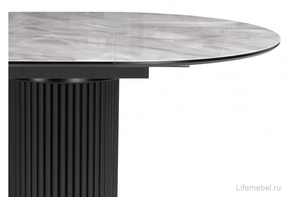 Стеклянный стол Фостер 120(160)х120х76 серый мрамор / черный