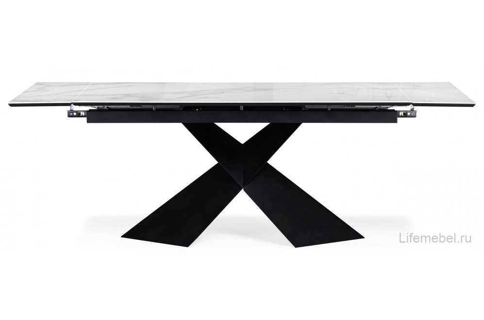 Стеклянный стол Хасселвуд 160(220)х90х77 белый мрамор / черный
