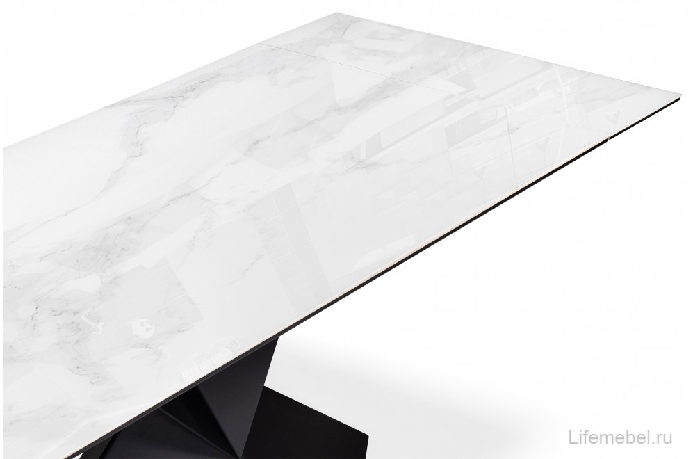 Стеклянный стол Хасселвуд 160(220)х90х77 белый мрамор / черный