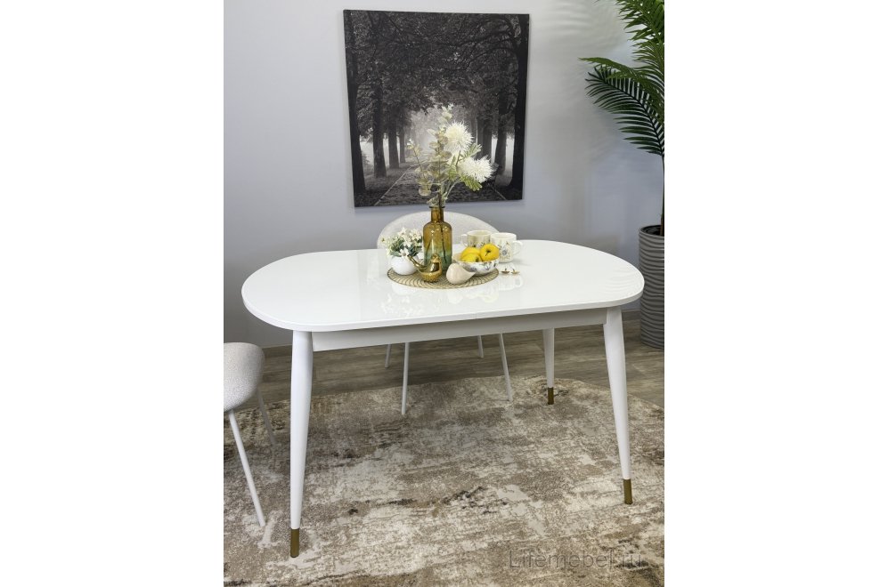 Стол 1300K белый / стекло белое глянец