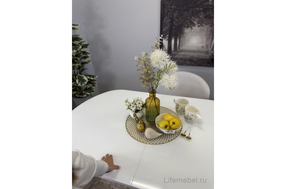 Стол 1300K белый / стекло белое глянец