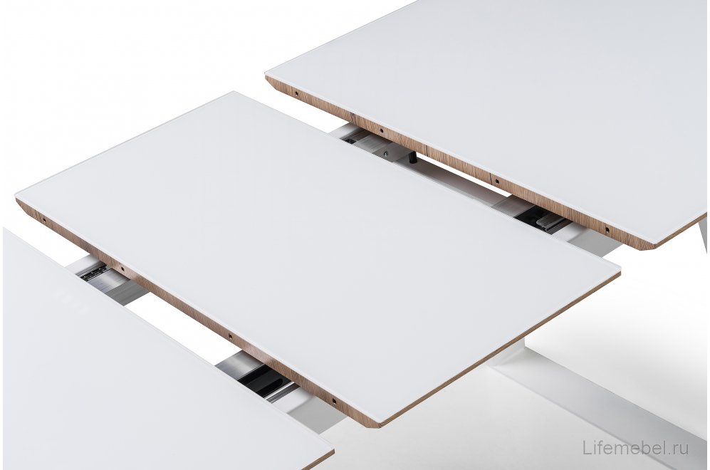 Стеклянный стол Авлида белый / дуб монтана