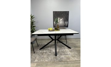 Стеклянный стол DM1400 черный/керамика золотая