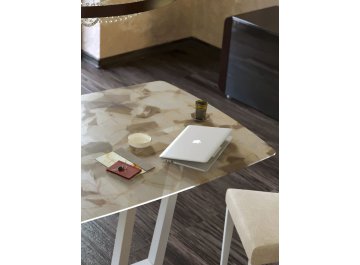 Обеденный стол KENNER X1400 белый/стекло триплекс листья